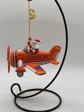 NIB Danbury Mint Clemson Orange Santa Airplane Ornament